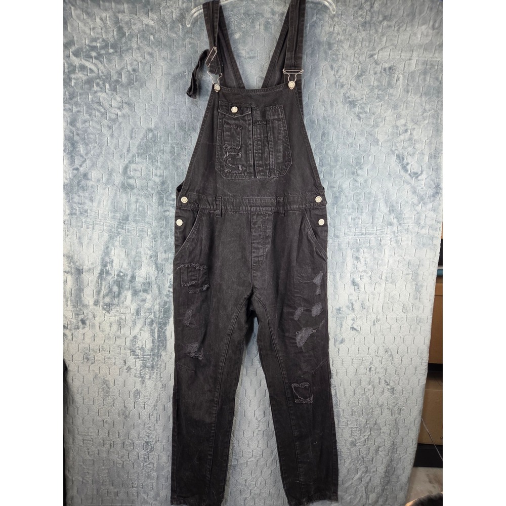 Smoke Rise Mens 2XL Black Distressed Denim Overalls Streetwear Tapered Bibs
